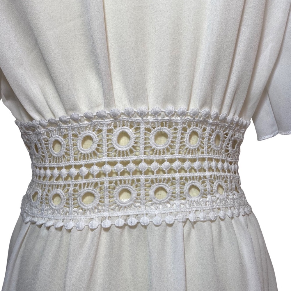 Boho White Chiffon Crochet Waist Maxi Coverup - Picture 14 of 16